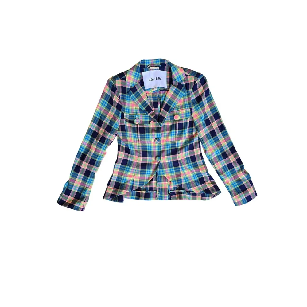 GRLFRND Loren Plaid Jacket Blazer in Multi‎ Plaid Maximalist Size Small